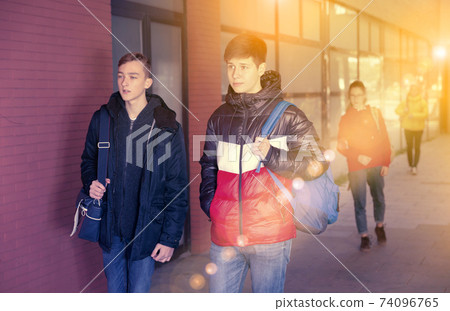 Two teenagers go on a street to college Two teenagers go on a street to college 74096765