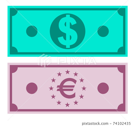 Sketchy color image of dollar and euro bills. Isolated vector on white background Sketchy color image of dollar and euro bills. Isolated vector on white background 74102435