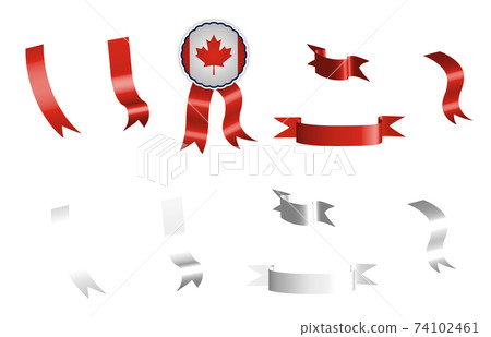 label, set of red and white ribbons with tag, in colors of the flag of Canada. Isolated vector on white background 74102461