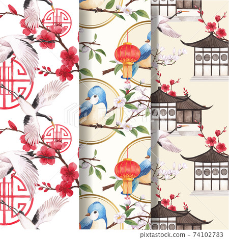 Pattern template with Happy Chinese New Year concept design watercolor vector illustration Pattern template with Happy Chinese New Year concept design watercolor vector illustration 74102783