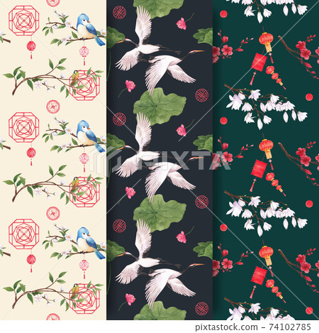 Pattern template with Happy Chinese New Year concept design watercolor vector illustration Pattern template with Happy Chinese New Year concept design watercolor vector illustration 74102785