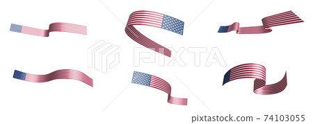 Set of holiday ribbons. American flag waving in the wind. Separation into lower and upper layers. Design element. Vector on a white background Set of holiday ribbons. American flag waving in the wind. Separation into lower and upper layers. Design element. Vector on a white background 74103055
