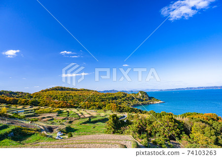 Kagawa prefecture, Teshima, sea, fine weather 74103263