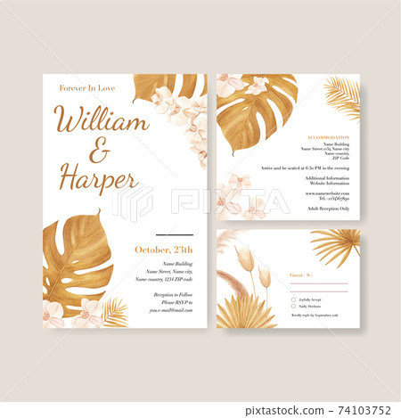 Wedding card with pampas floral watercolor vector illustration Wedding card with pampas floral watercolor vector illustration 74103752