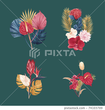 Bouquet with pampas floral watercolor vector illustration 74103789