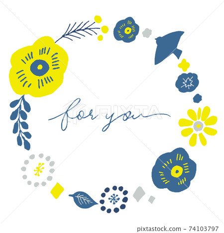 Scandinavian flower and vegetation wreath hand-drawn illustration 74103797