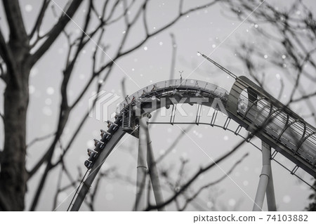 Roller coaster with snow in winter Roller coaster with snow in winter 74103882