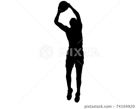 Silhouette of a basketball player rebounding 74104920