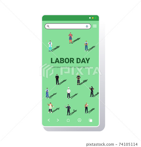 people of different occupations celebrating labor day mix race workers wearing masks to prevent coronavirus 74105114