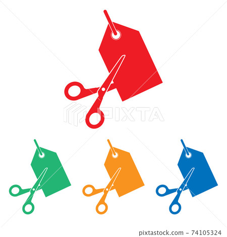Scissors cutting price tag icon. Vector illustration, flat design. tag Scissors cutting price tag icon. Vector illustration, flat design. tag 74105324