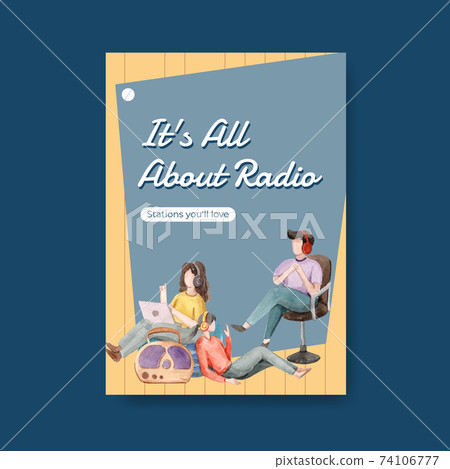 Poster template with world radio day concept design for advertise and business watercolor vector illustration Poster template with world radio day concept design for advertise and business watercolor vector illustration 74106777