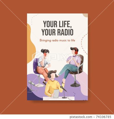 Poster template with world radio day concept design for advertise and business watercolor vector illustration Poster template with world radio day concept design for advertise and business watercolor vector illustration 74106785