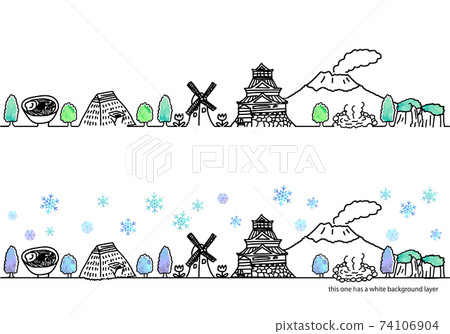Simple handwritten winter Kyushu cityscape line art set Simple handwritten winter Kyushu cityscape line art set 74106904