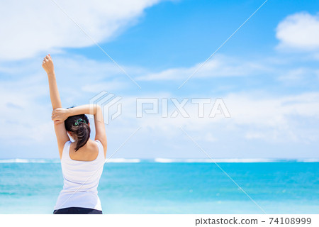 Female health image sea background 74108999