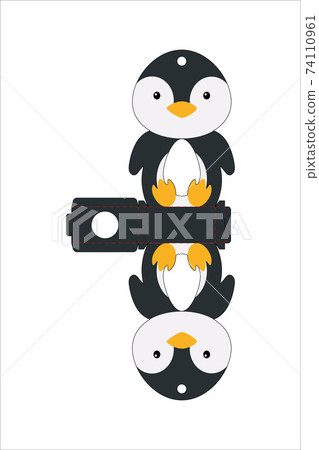 Cute easter egg holder penguin template. Retail paper box for the easter egg. Printable color scheme. Laser cutting vector template. Isolated packaging design illustration. 74110961