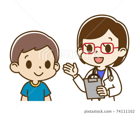 Boy (smile) interviewed by a female doctor Boy (smile) interviewed by a female doctor 74111102