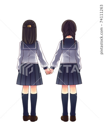 Two girls in sailor suits holding hands 74111263