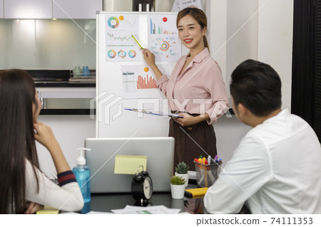 Asian Business Team brainstorm meeting. Business start up working at Private Home Office. New generation business people working New business development, Startup concept. 74111353