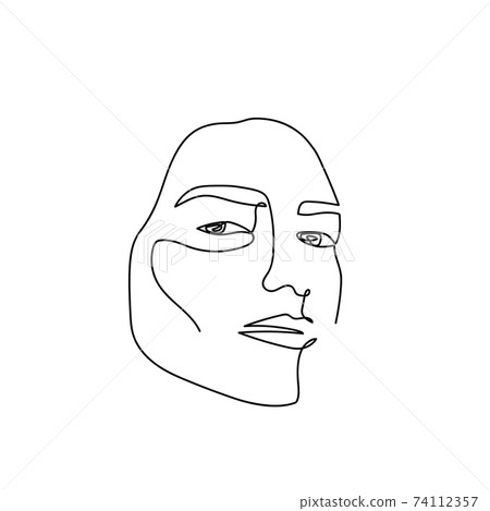 Continuous line abstract portrait. Single line unisexual face isolated on white background. Woman or man fashion beauty concept. Design for model business, t-shirt, logo, icon. Vector 74112357