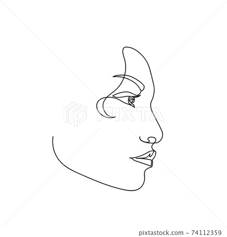 Continuous line abstract female portrait. Single line woman face isolated on white background. Woman fashion beauty concept. Design for model business, t-shirt, logo, icon. Vector 74112359