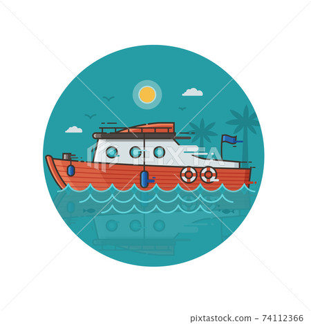 Red Sea Yacht Icon in Line Art Red Sea Yacht Icon in Line Art 74112366