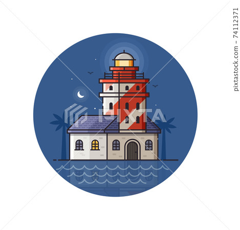 Red Light House Icon in Line Art Red Light House Icon in Line Art 74112371