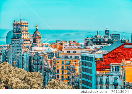Panorama of the center of Barcelona, the capital of the Autonomy Panorama of the center of Barcelona, the capital of the Autonomy 74113604