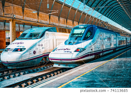 Modern hi-speed passenger train of Spanish railways company-Renf Modern hi-speed passenger train of Spanish railways company-Renf 74113685