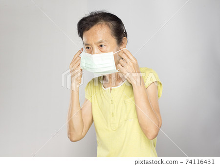 woman wearing mask to prevent the virus. 74116431
