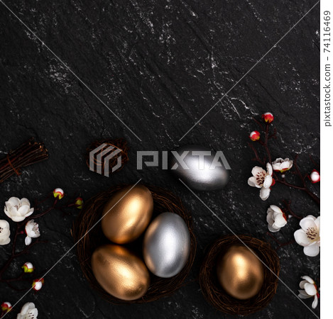 Easter eggs golden silver plum blossom Easter eggs golden black イースターエッグ 74116469