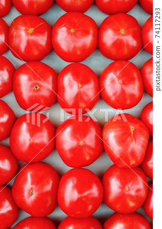 Group of red fresh tomatoes at supermarket. Organic food tomato. Group of red fresh tomatoes at supermarket. Organic food tomato. 74117293