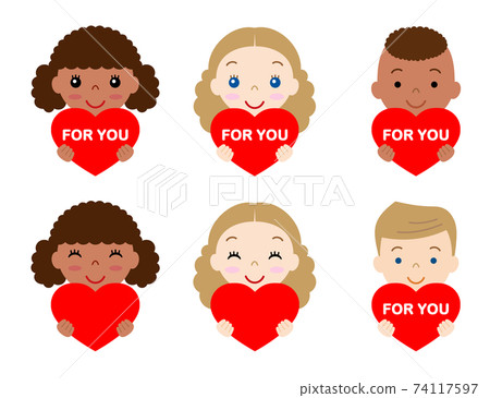 Boy and girl holding a red heart - Stock Illustration [74117597] - PIXTA