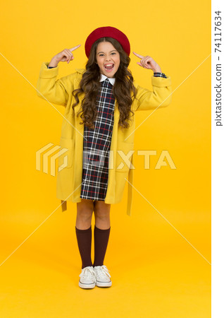 like it. back to school. retro girl wear uniform and parisian 74117634