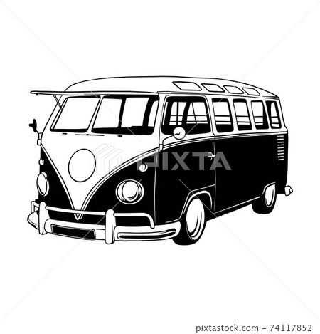 Bus Vanagon, 1958, Old Classic, Retro car, Stencil, Silhouette, Vector Clip Art, car for tshirt and emblem 74117852