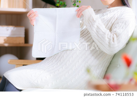 Gauze handkerchief pregnant woman preparing for childbirth Gauze handkerchief pregnant woman preparing for childbirth 74118553