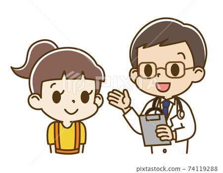Girl (smile) interviewed by a male doctor Girl (smile) interviewed by a male doctor 74119288