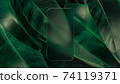 Frosted glass frame of a phone template with blank screen. 3D Illustration. Front view mockup. Abstract minimal scene for application presentation on falling leaves background. 74119371
