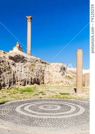 Alexandria, Egypt. Pompeys Pillar and ancient sphinx 74120259