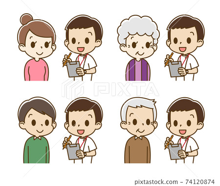 A set of people who are interviewed by a male nurse (smile) A set of people who are interviewed by a male nurse (smile) 74120874