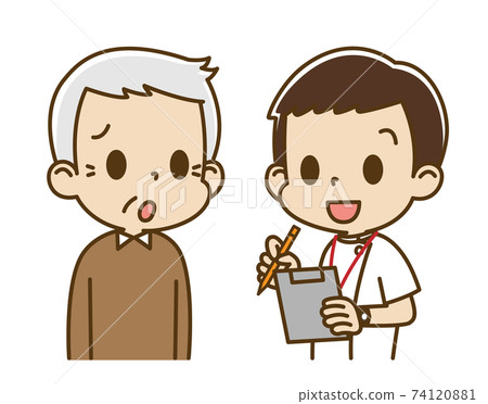 一名男護士採訪的老人(焦慮的臉) 一名男護士採訪的老人(焦慮的臉) 74120881