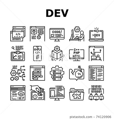 Dev Code Occupation Collection Icons Set Vector - Stock Illustration ...