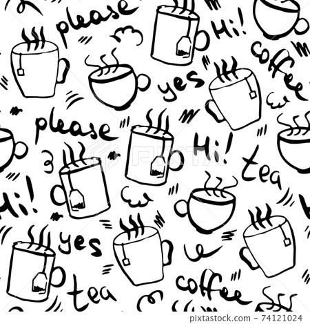 Morning hot drink doodle vector seamless pattern 74121024