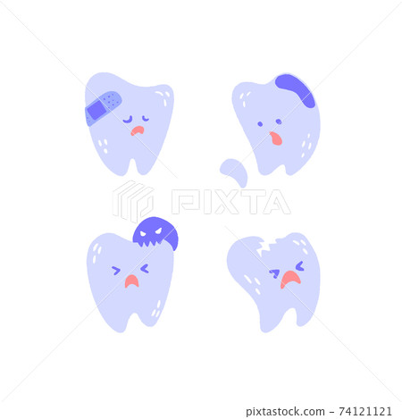 Cute tooth set. Hand drawn cartoon characters with different emotions. Cute tooth set. Hand drawn cartoon characters with different emotions. 74121121