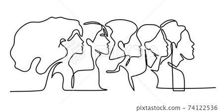Continuous line of five woman. Continuous line of five woman. 74122536