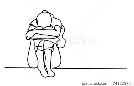 Continuous line of sad woman. Continuous line of sad woman. 74122573