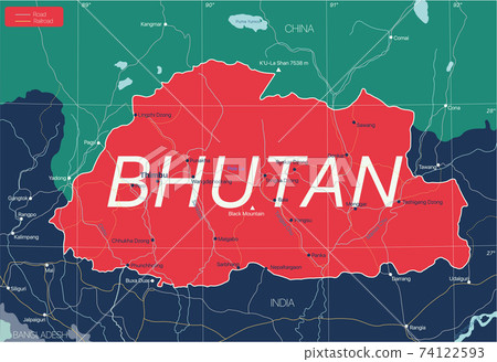 Bhutan country detailed editable map 74122593