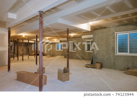 Basement framing construction interior frame of a new house 74123944