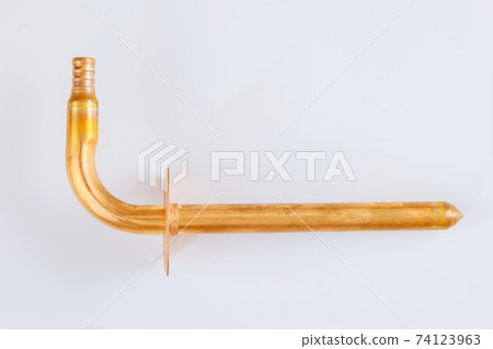 PEX Crimp Copper Stub Out Elbow with ear plumbing fitting isolated a white background PEX Crimp Copper Stub Out Elbow with ear plumbing fitting isolated a white background 74123963
