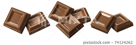 Pieces of broken chocolate bar isolated on white background. Set for package design 74124262