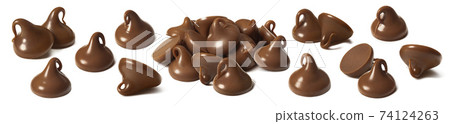 Chocolate drops or chips set isolated on white background 74124263
